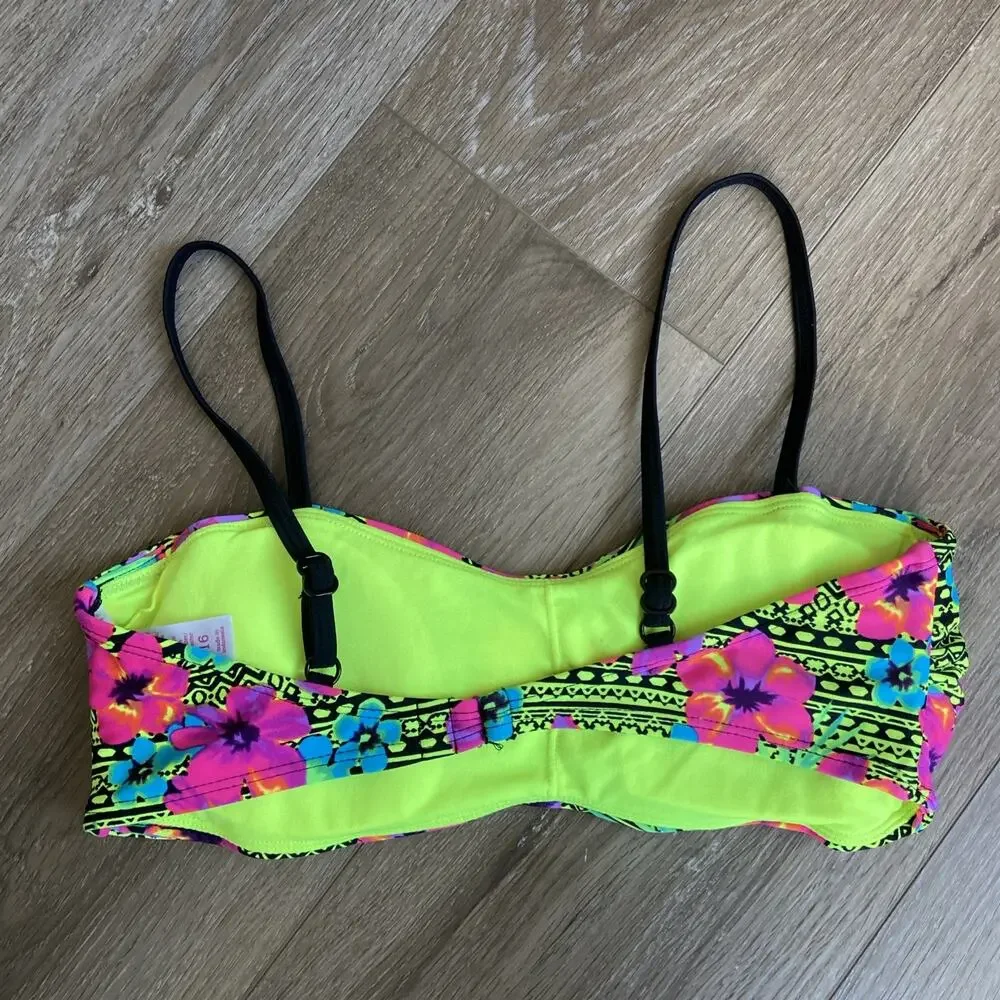 Justice Bandeau Bikini Top & Bottom Girls Sz 16 Yellow Black Tropical Floral